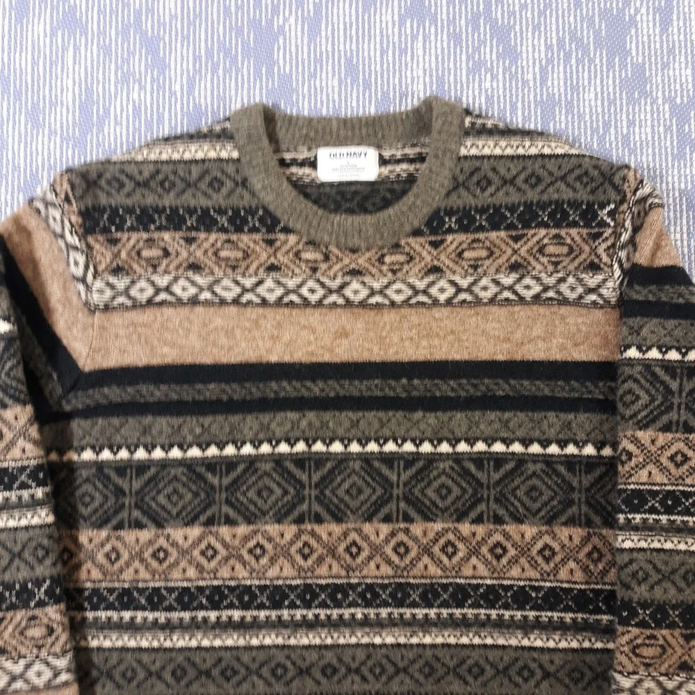 Old Navy Sweater Crew Neck Mens Large Fair Isle Multicolor Wool Blend Soft